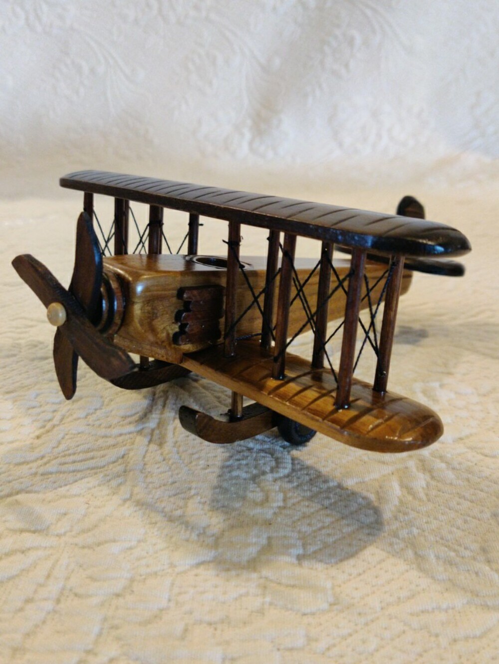 WWI Handcafted Wooden Biplane Aircraft With  Pontoons  & Wheel Retro Decor